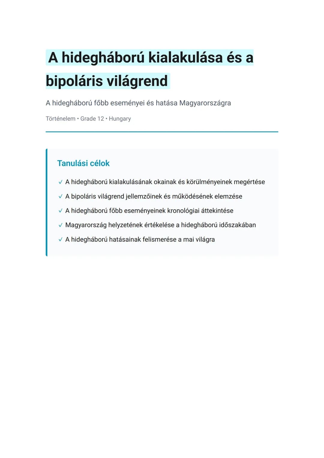 A hidegháború kialakulása és a bipoláris világrend