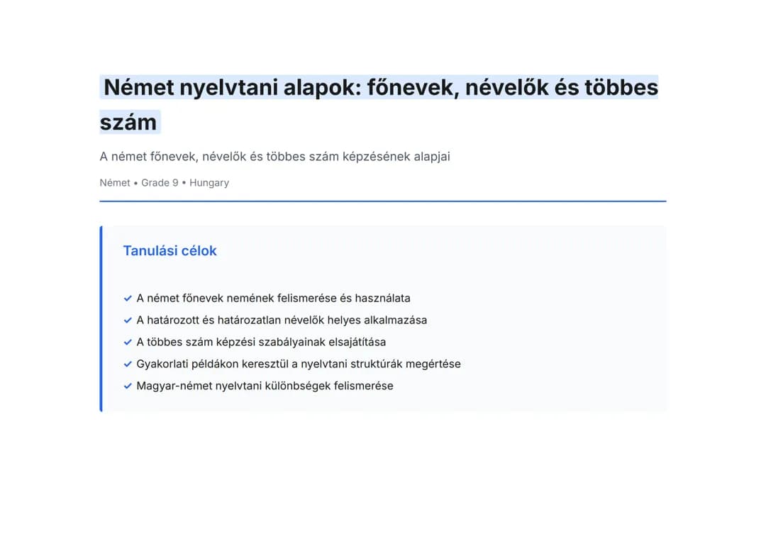 Német nyelvtani alapok: főnevek, névelők és többes szám