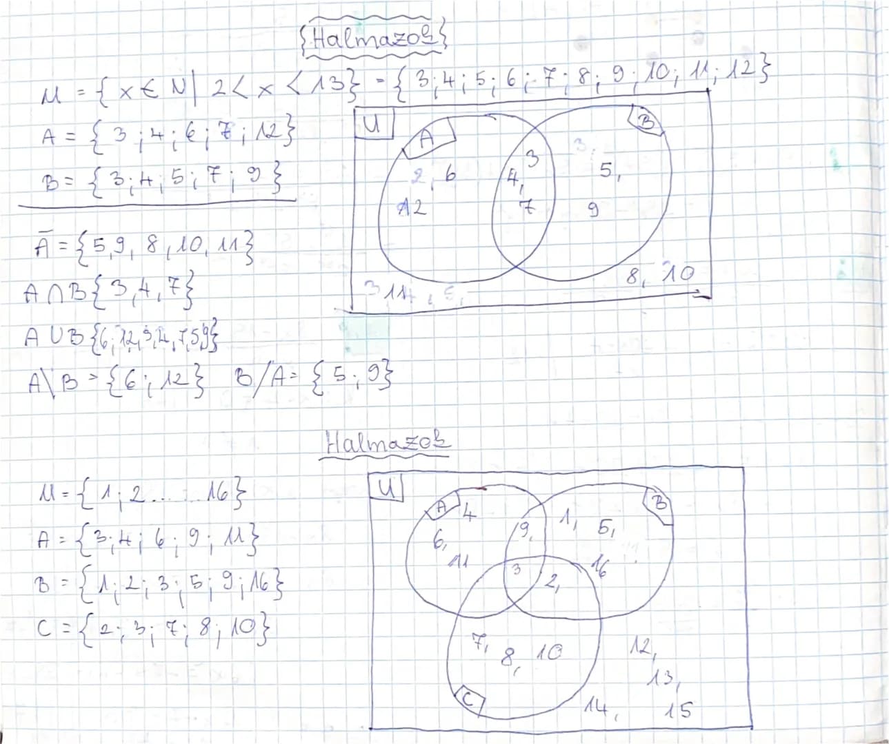 Halmazos.
A: {0,2,4,6,8,10, 12, 14}
B: {0,3,6, 9, 12, 15}
C: {0,5, 10, 15}
#: {0,1,2,3,...15}
Anc={0,10}
BUA = {3,9,2,4,6,14,6,12,0,10,15}
C