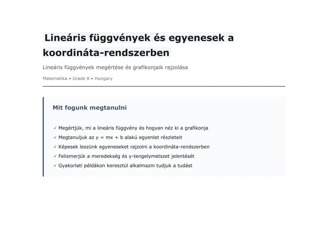 Lineáris függvények és egyenesek a koordináta-rendszerben