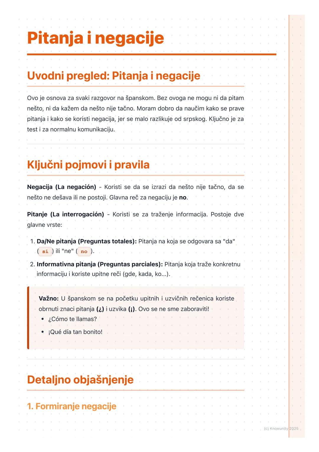 # Pitanja i negacije

Uvodni pregled: Pitanja i negacije

Ovo je osnova za svaki razgovor na španskom. Bez ovoga ne mogu ni da pitam
nešto, 