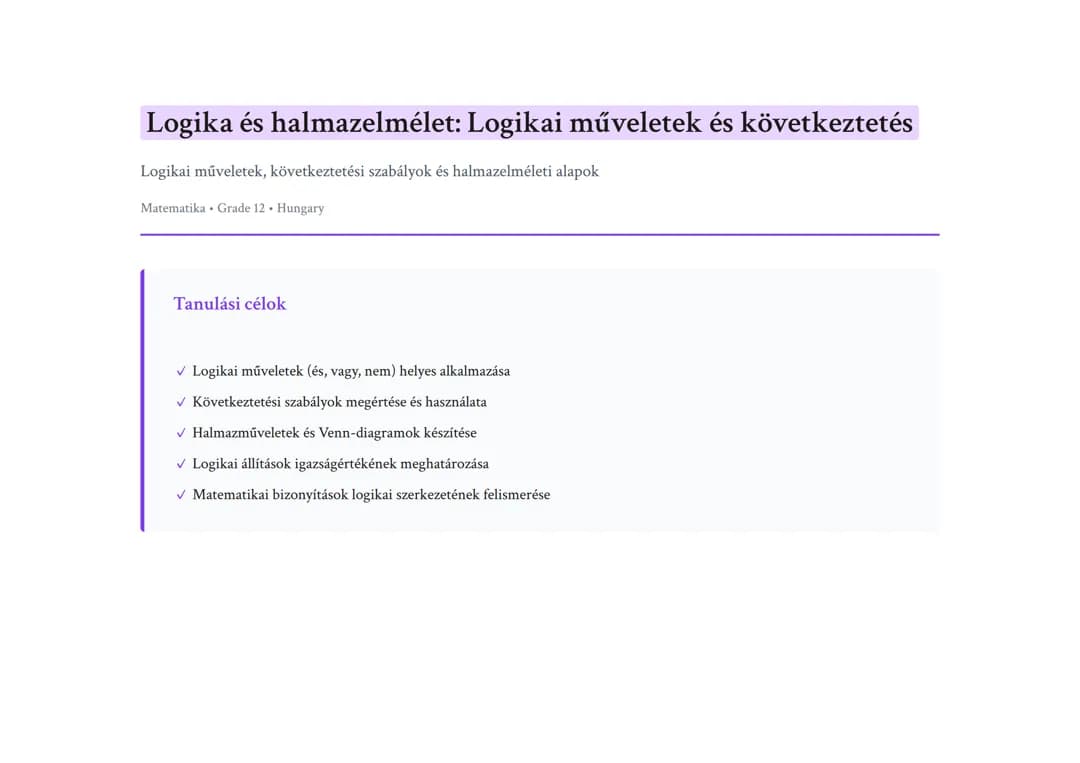 Logika és halmazelmélet: Logikai műveletek és következtetés