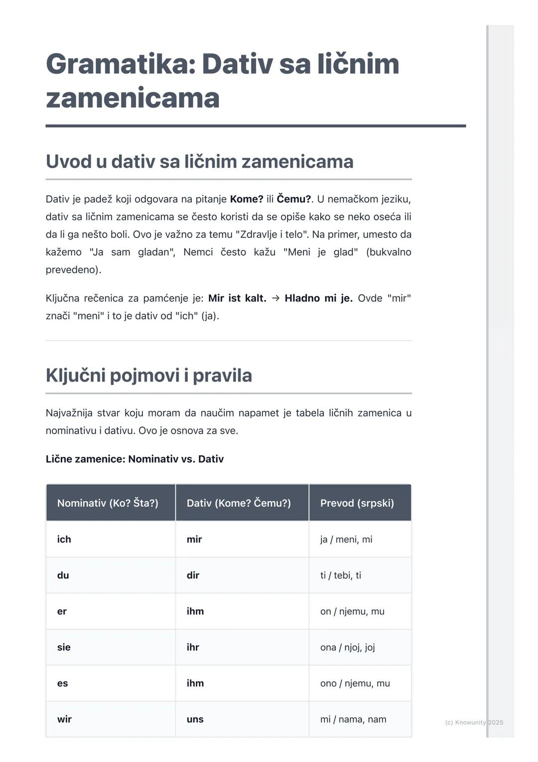 # Gramatika: Dativ sa ličnim
zamenicama

## Uvod u dativ sa ličnim zamenicama

Dativ je padež koji odgovara na pitanje Kome? ili čemu?. U ne