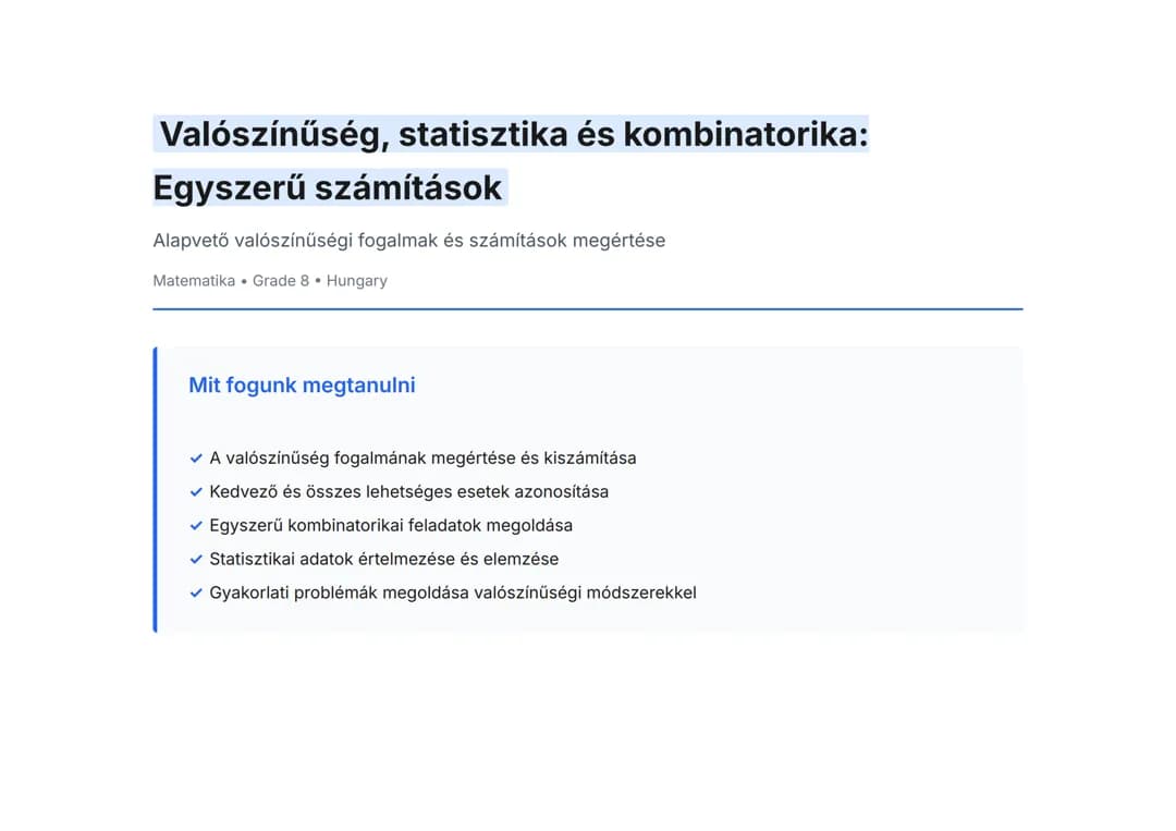 Valószínűség, statisztika és kombinatorika: Egyszerű számítások