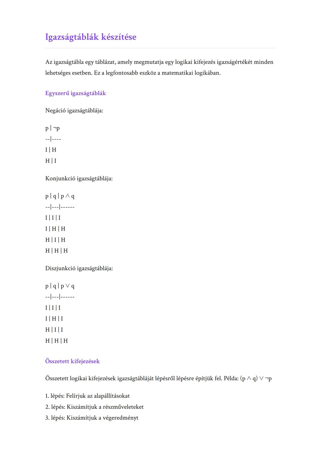 Matematikai logika alapfogalmai:
állítások és igazságtáblák
Logikai állítások, műveletek és igazságtáblák megértése
Matematika 	Grade 12 	Hu