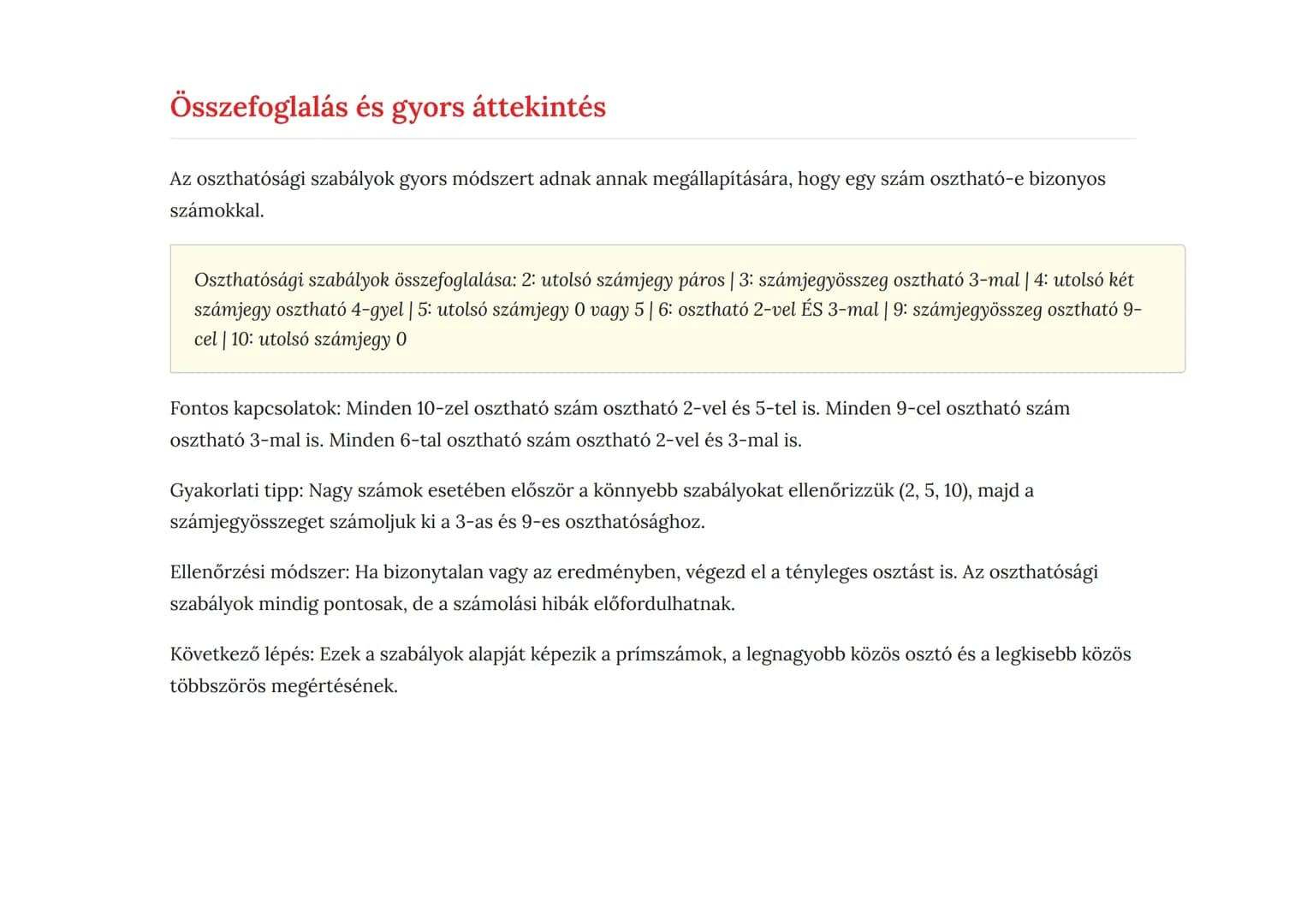 Oszthatósági szabályok: 2, 3, 4, 5, 6, 9, 10
Oszthatósági szabályok megértése és alkalmazása gyakorlati példákkal
Matematika ● Grade 7 ● Hun