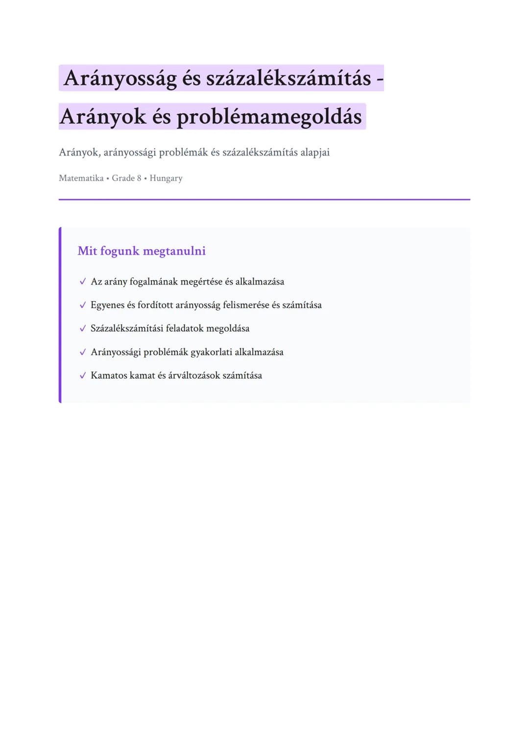 Arányosság és százalékszámítás - Arányok és problémamegoldás
