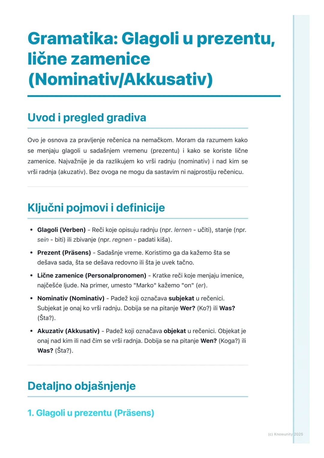 # Gramatika: Glagoli u prezentu,
lične zamenice
(Nominativ/Akkusativ)

Uvod i pregled gradiva

Ovo je osnova za pravljenje rečenica na nemač