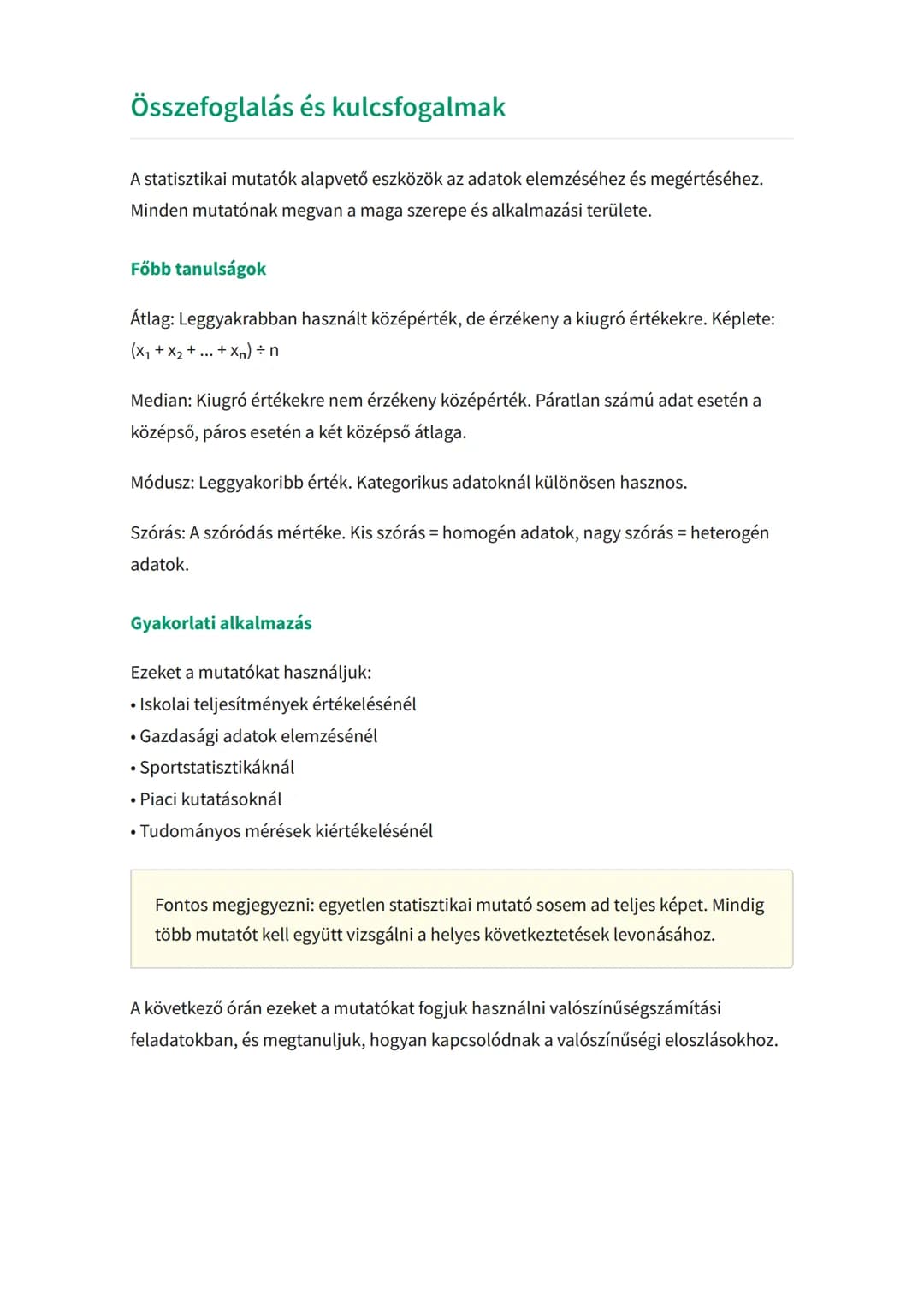 Statisztikai mutatók: átlag, medián,
módusz és szórás
Alapvető statisztikai mutatók számítása és értelmezése
Matematika • Grade 11 • Hungary