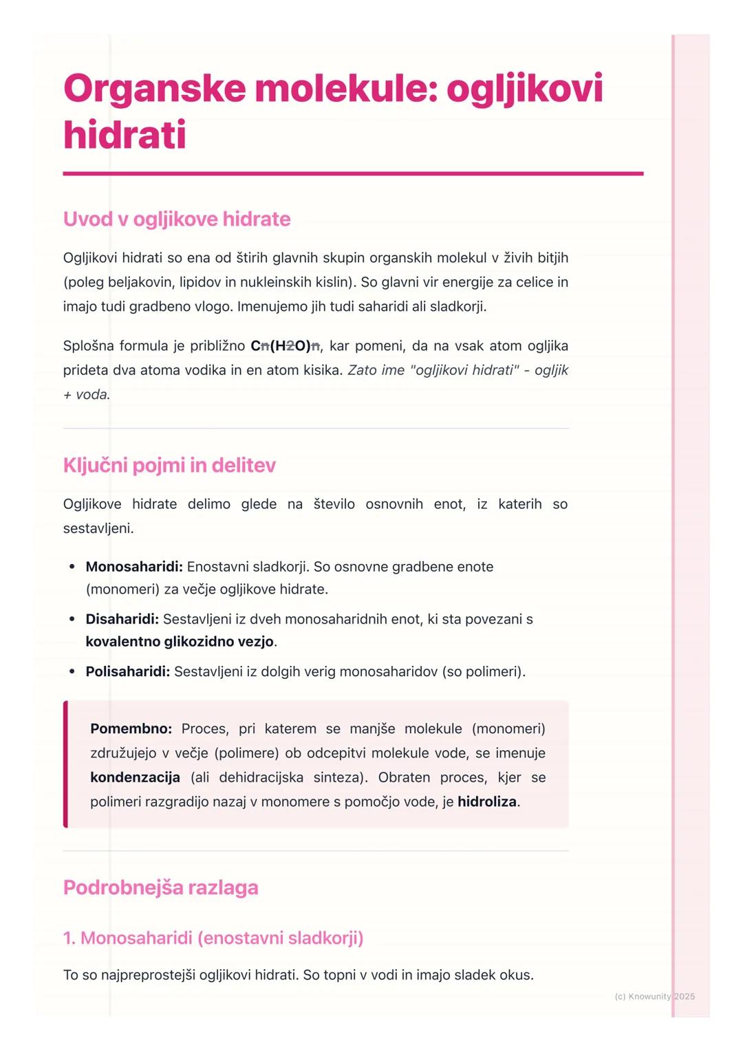 # Organske molekule: ogljikovi
hidrati

Uvod v ogljikove hidrate

Ogljikovi hidrati so ena od štirih glavnih skupin organskih molekul v živi