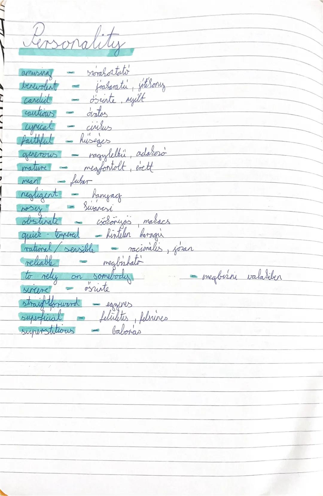 Personality
amusing
---
szórakoztató
benevolent
---
jóbaráti, jószívű
cardiac
---
őszinte, nyílt
cautious
---
óvatos
cyclical
---
ciklus
fai