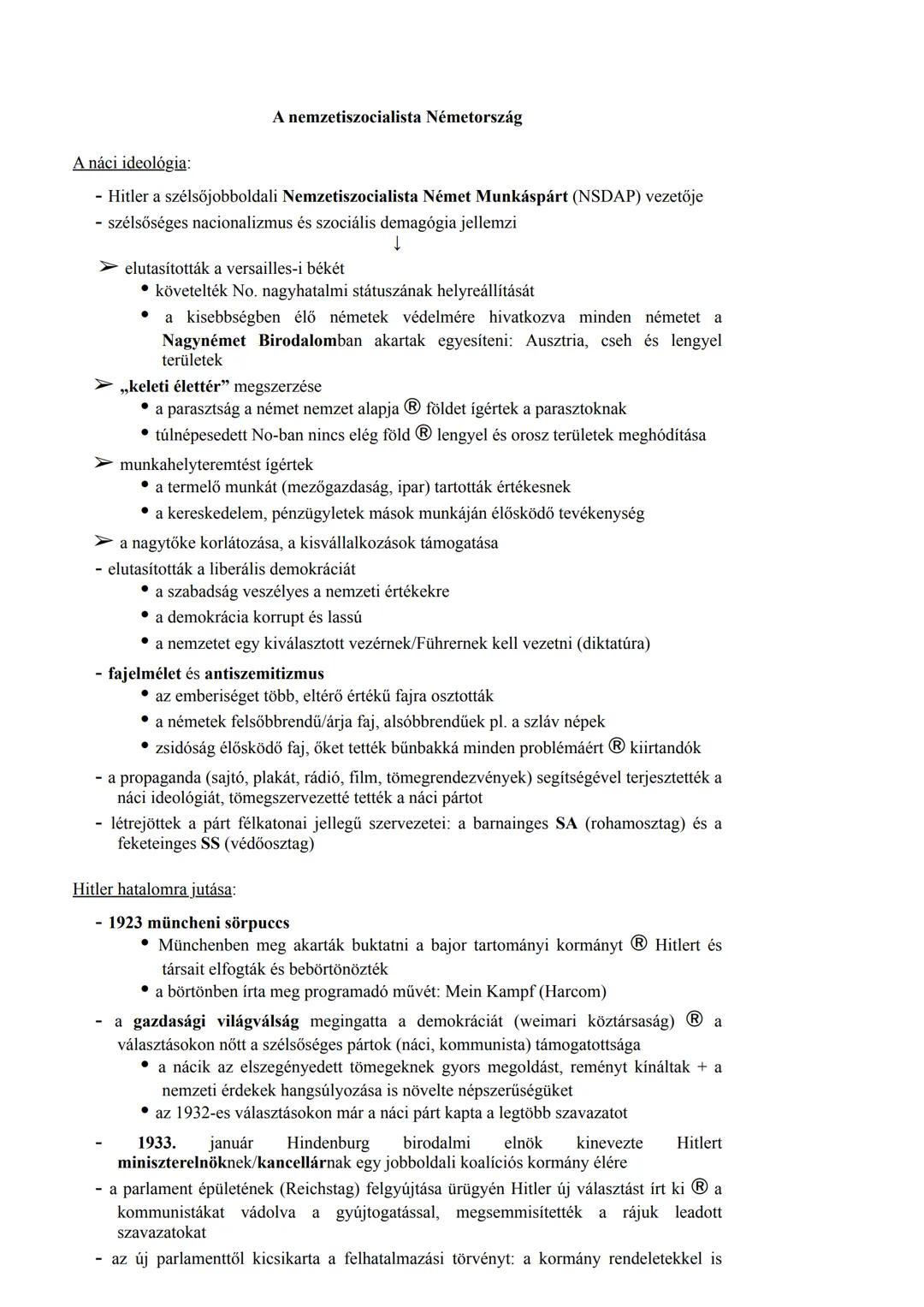 A nemzetiszocialista Németország
A náci ideológia:
- Hitler a szélsőjobboldali Nemzetiszocialista Német Munkáspárt (NSDAP) vezetője
szélsősé