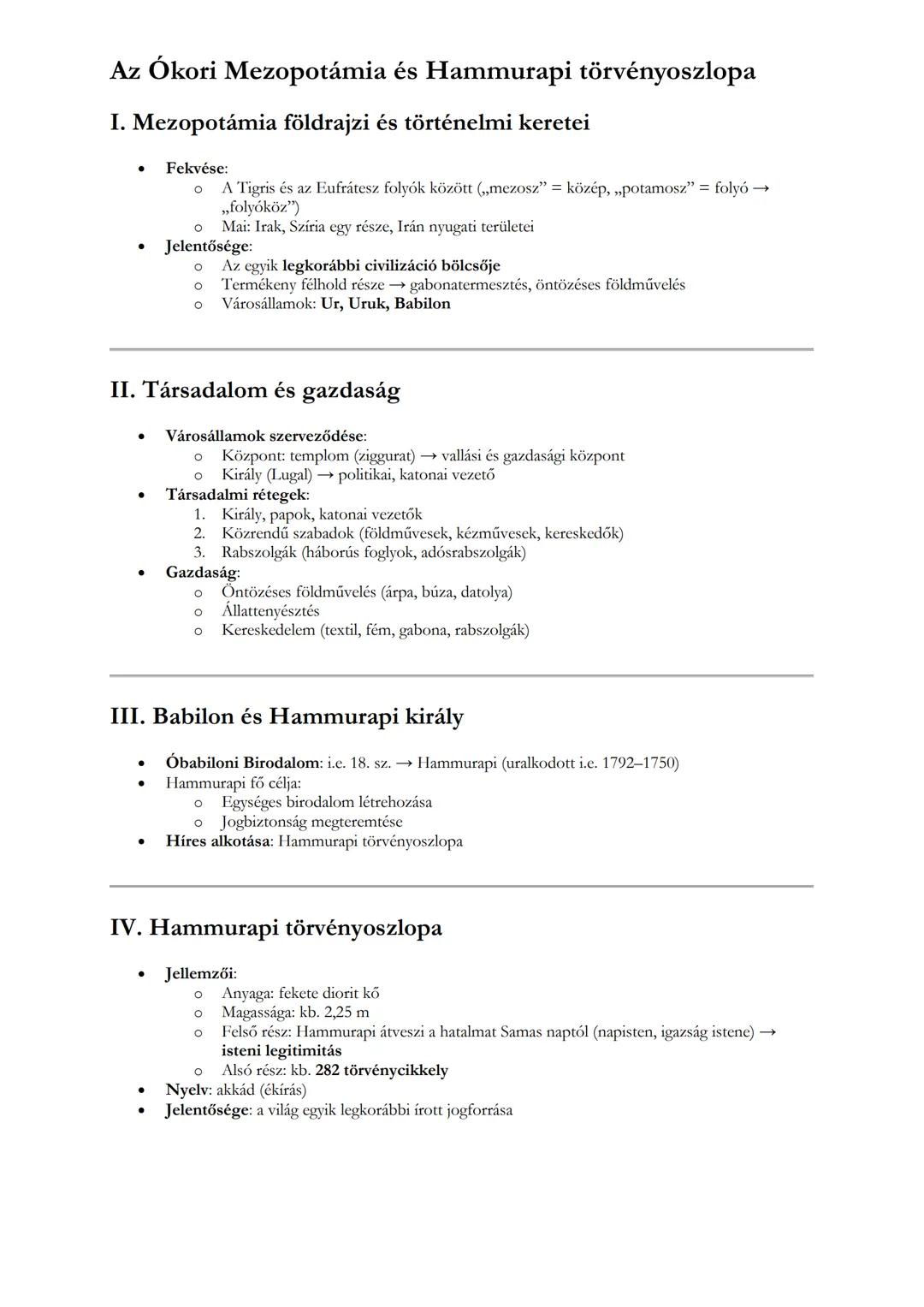 Az Ókori Mezopotámia és Hammurapi törvényoszlopa