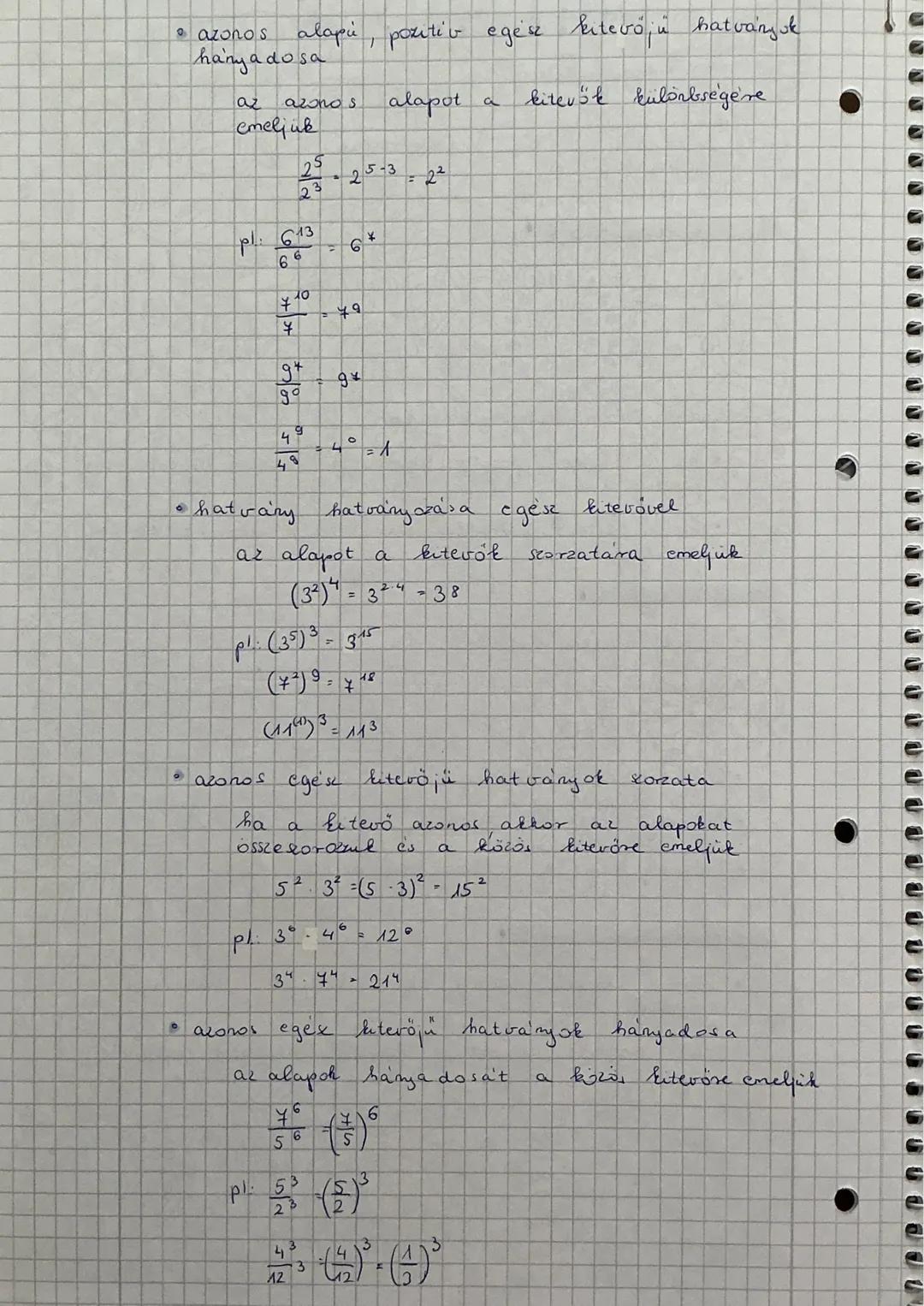 • azonos alapú, pozitiv egese kitevőjű hatványok
hanya do sa
az azonos alapot a kitevők kulönbségere
emeljük
pl: $\frac{25}{3} = 5^2 - 5^1 =