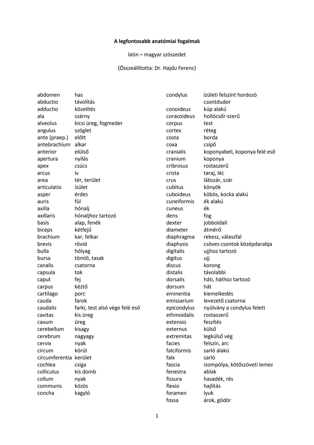 Egészségügy latin szavak