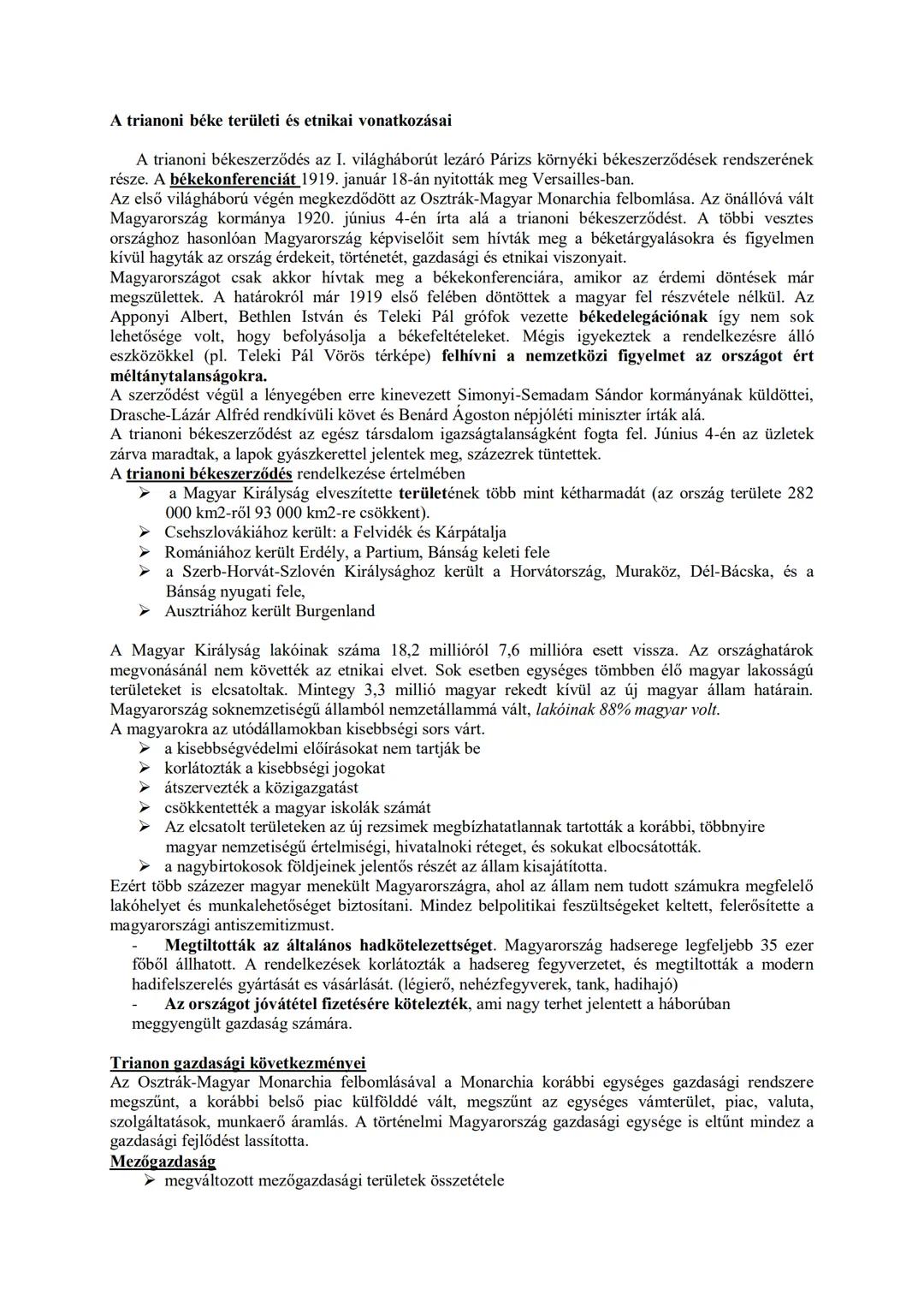 A trianoni béke területi és etnikai vonatkozásai
A trianoni békeszerződés az I. világháborút lezáró Párizs környéki békeszerződések rendszer