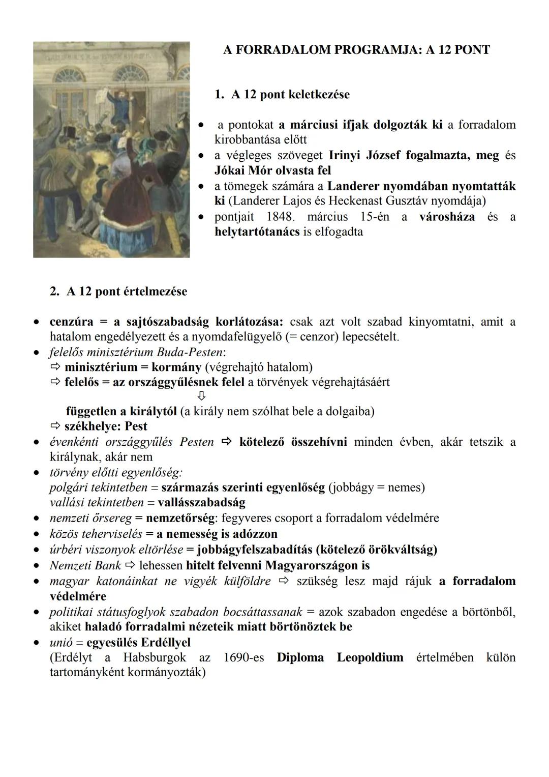 1848. MÁRCIUS 15.
1. Előzmények:
• 1848 tavasz: „a népek tavasza”: egész Európa területén forradalmak törnek ki.
Pl.: Párizs, Berlin, Prága