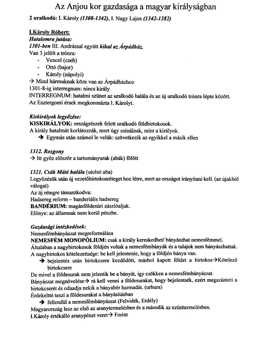 Az Anjou kor gazdasága a magyar királyságban