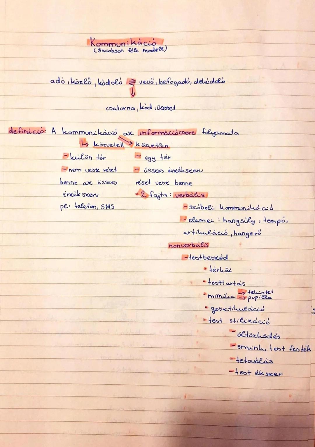 Kommunikáció
(Jacobyon féle modell)
ádó, közlő, kódoló ↔ vevő, befogadó, dekódoló
↓
csatorna, kód, üzenet
definició: A kommunikáció ax infor