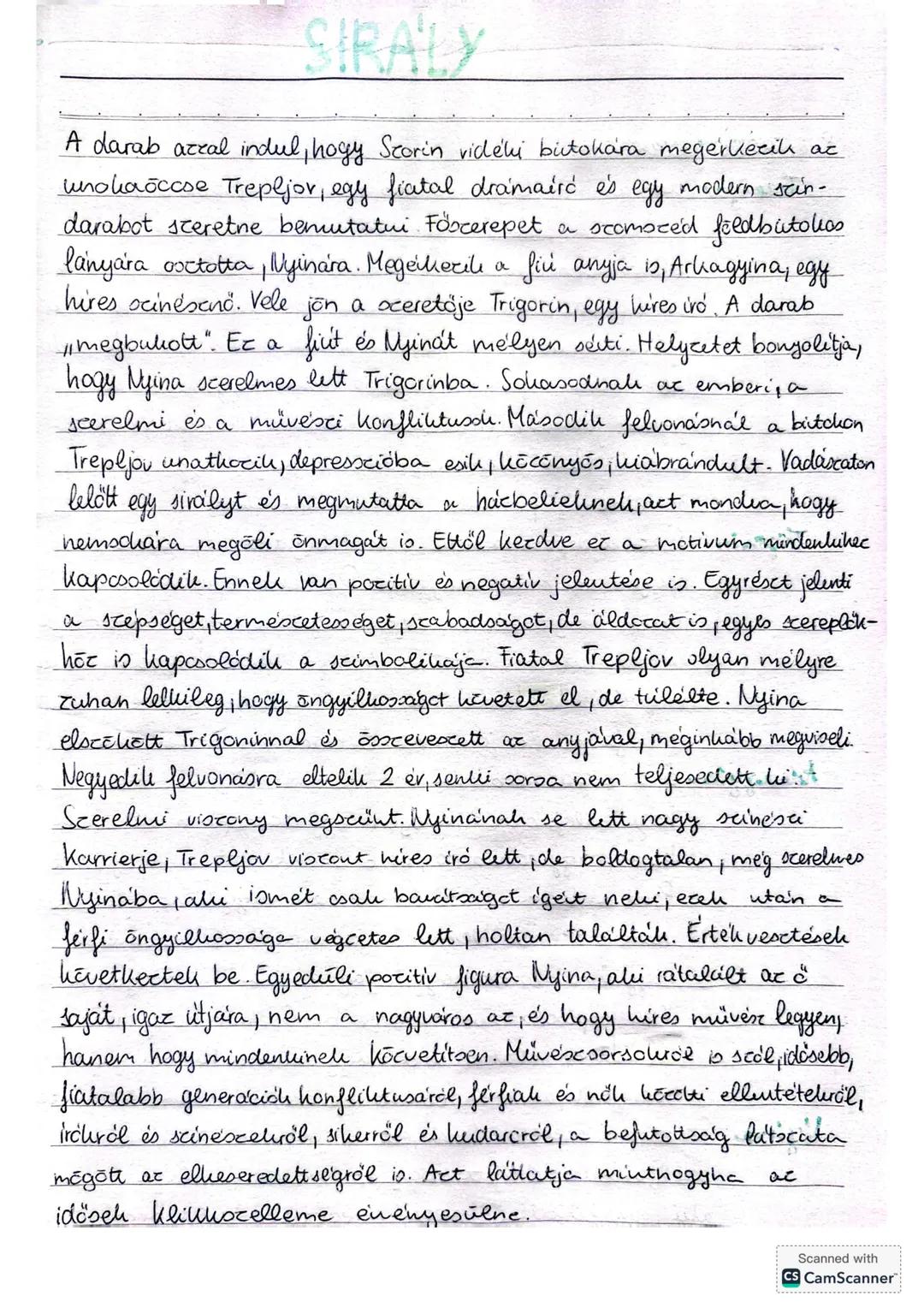 ## SIRALY
A darab azzal indul, hogy Storin vidéki birtokára megérkezik az
unokaöccse Trepljov, egy fiatal drámaíró és egy modern szín-
dara