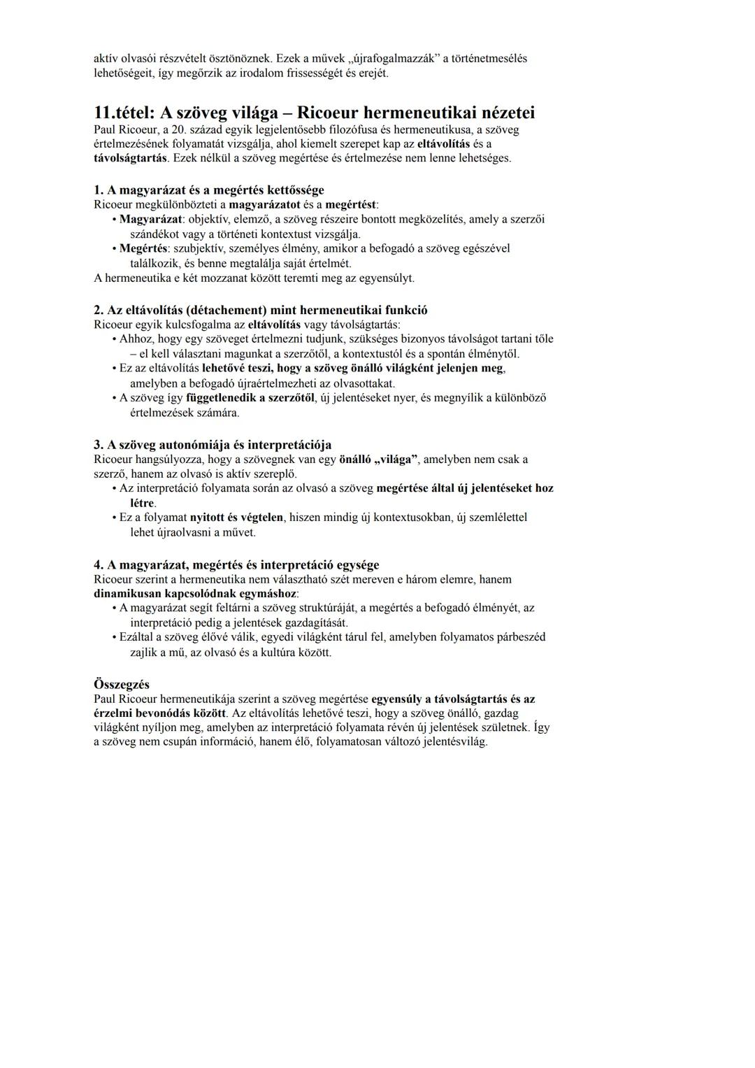 1. tétel: Az irodalomtudomány kérdésfeltevései: poétika,
retorika, hermeneutika Paul Ricoeur elméletének
tükrében
1. Bevezetés
Az irodalomtu