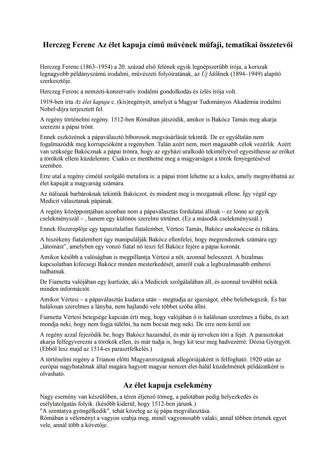 ## Herczeg Ferenc Az élet kapuja című művének műfaji, tematikai összetevői
Herczeg Ferenc (1863-1954) a 20. század első felének egyik legné