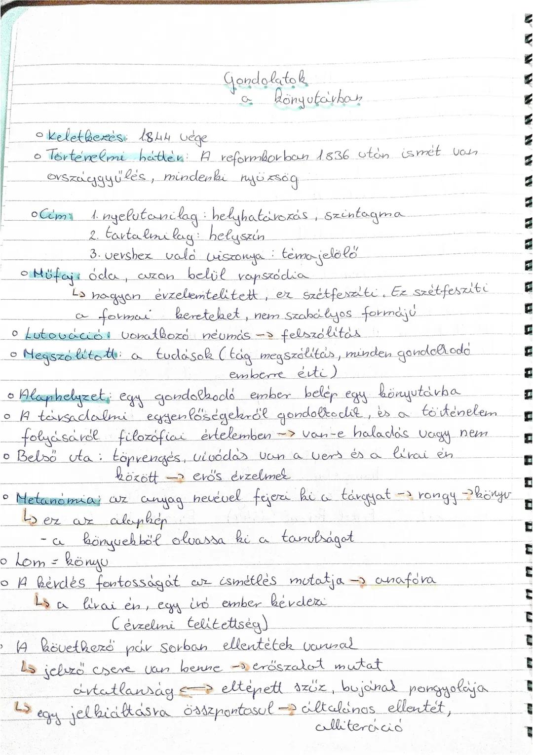Gondolatok
Rönyvtárban
• keletkezés: 1844 vége
• Történelmi hátlen: A reformborban 1836 után ismét van
országgyűlés, mindenki nyüzsög
•Cim