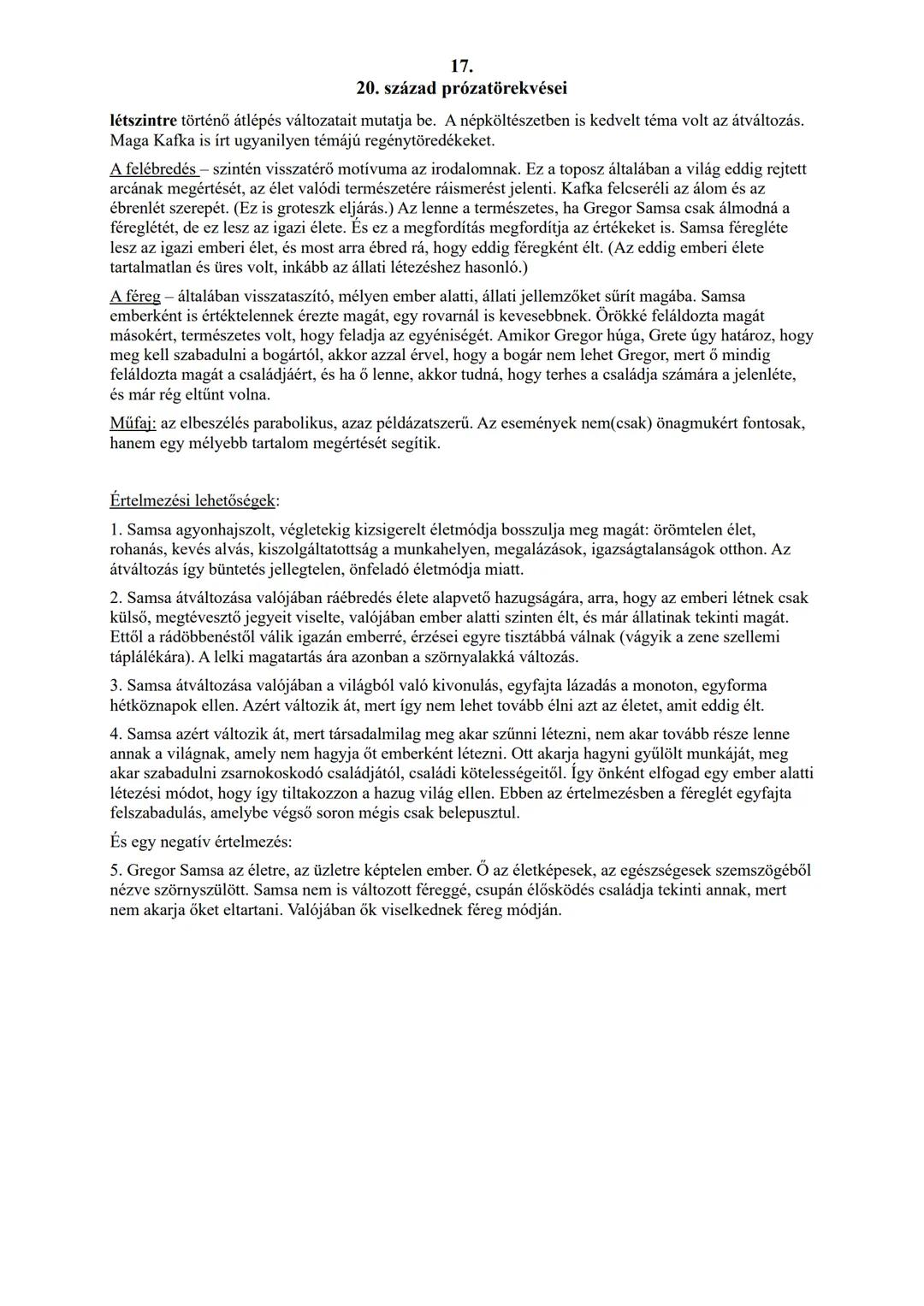 Franz Kafka (1883-1924)
17.
20. század prózatörekvései
német nyelven alkotó csehországi születésű, zsidó író, a 20. századi
irodalom egyik l