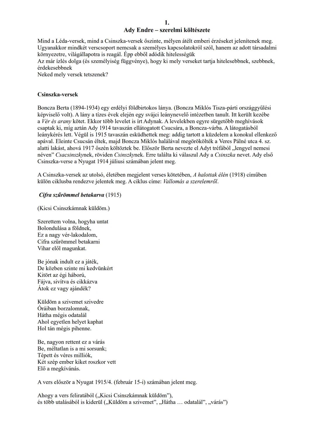 ## Bevezető:
1.
Ady Endre - szerelmi költészete
Ady a Nyugat első nemzedékének meghatározó alakja, a korszak
egyik legfontosabb költője.