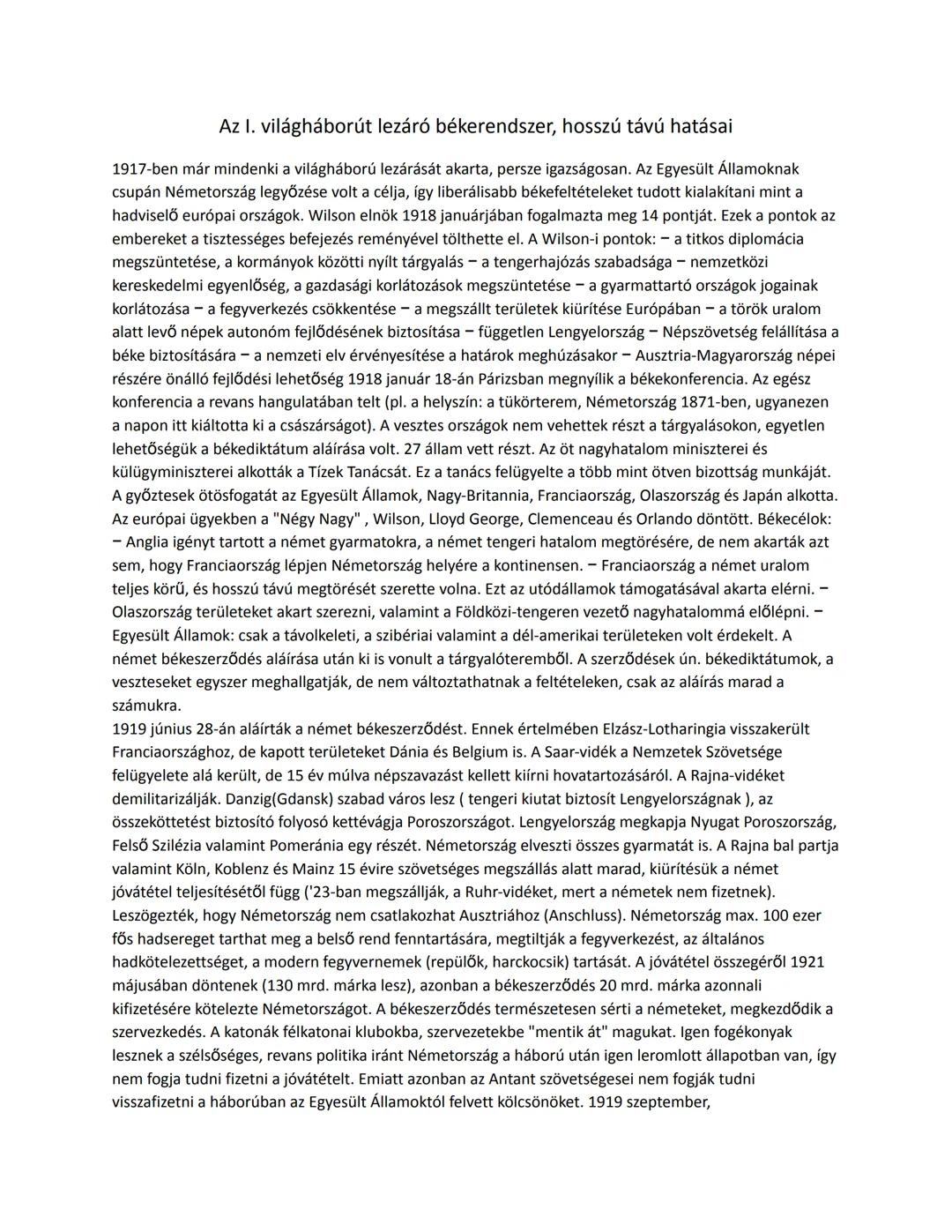 1. Világháború béke