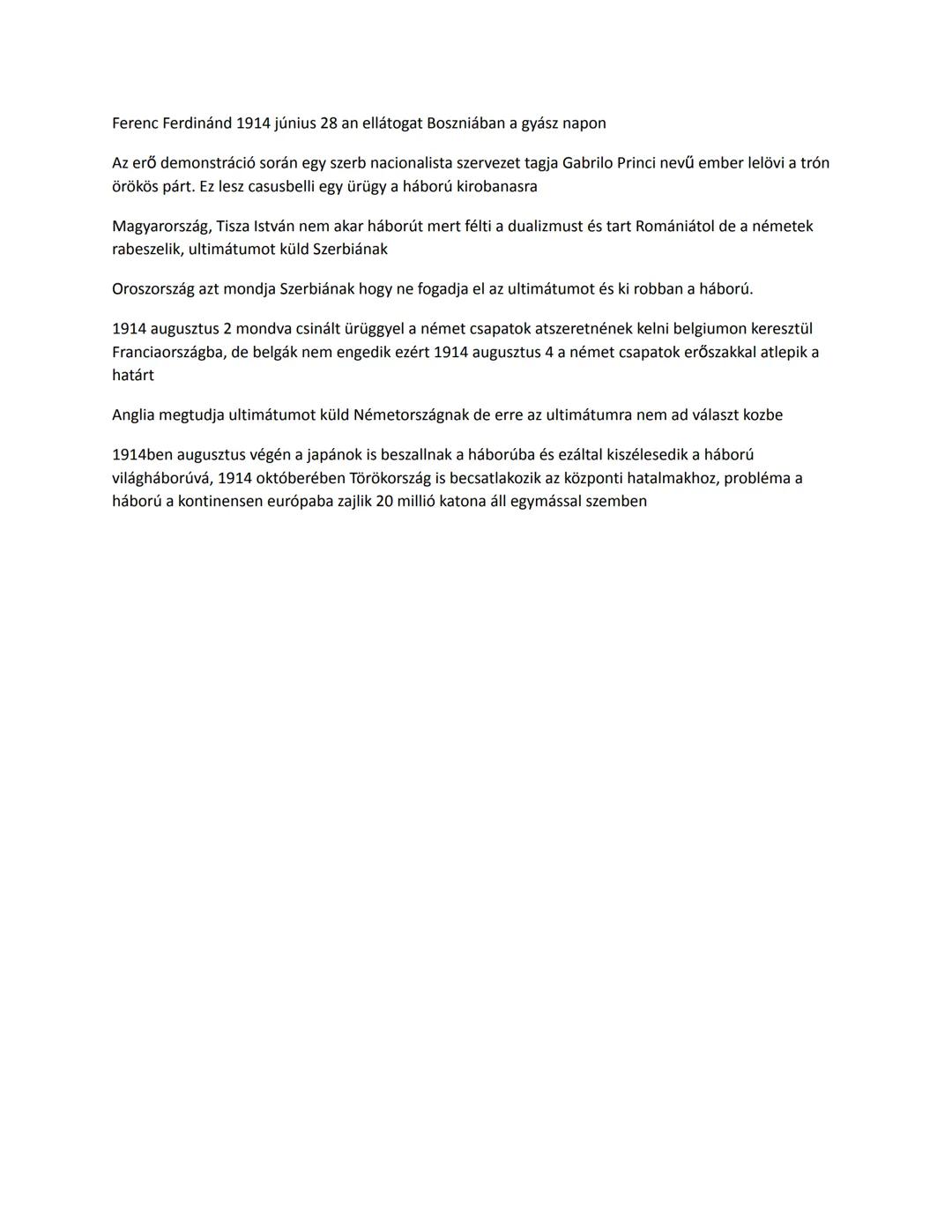 1914
Az I. Vilaghaboru
* A kozponti hatalom Europa
* Letrejott az ANTANT-orosz, francia, angol
* Az angol es francia egy gyarmatosito hatalo