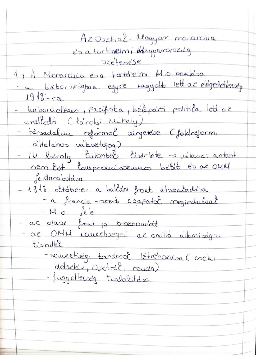 Az osztrák-magyar monarchia
é's a történelmi Magyarország
fejlődése
1) A Monarchia és a történelmi Mo. bomlása
- a határokon egyre nagyobb l