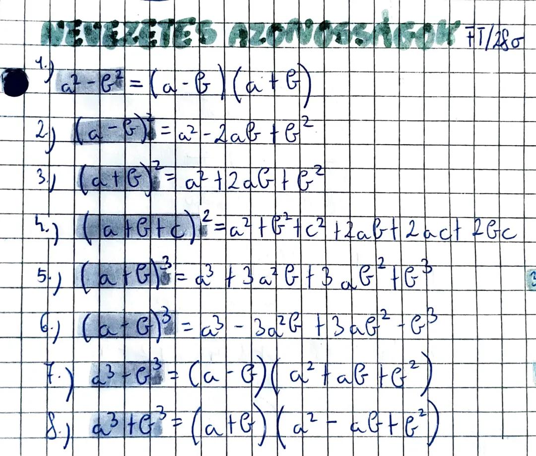 Nevezetes azonosságok