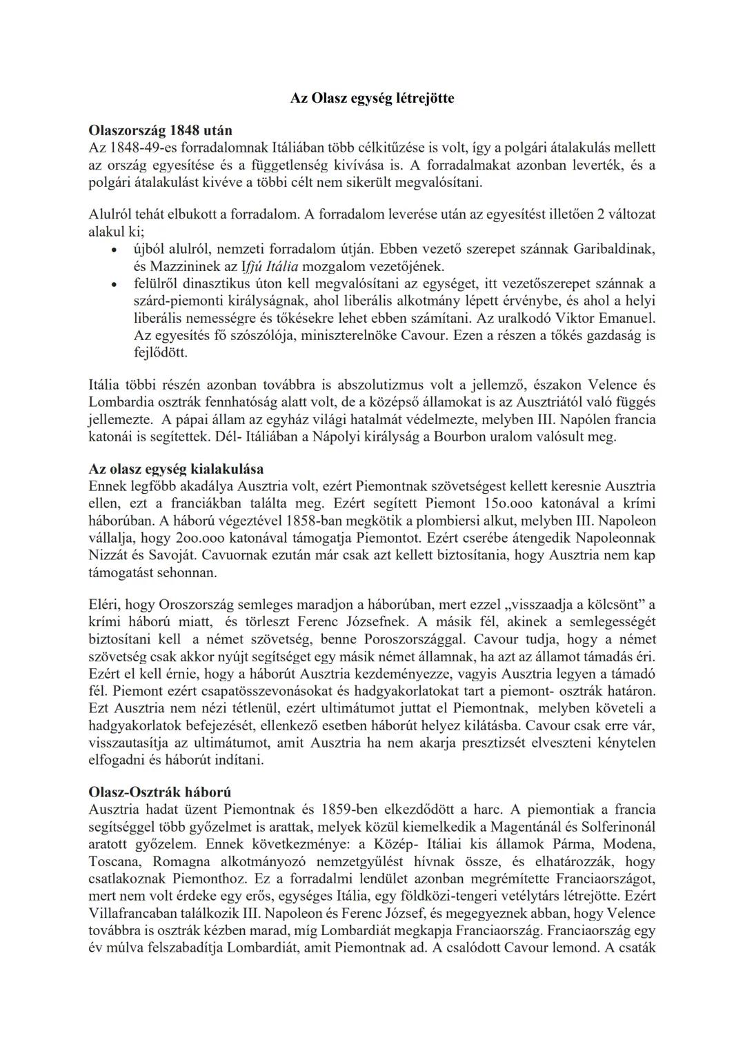 ## Olaszország 1848 után
## Az Olasz egység létrejötte
Az 1848-49-es forradalomnak Itáliában több célkitűzése is volt, így a polgári átalaku