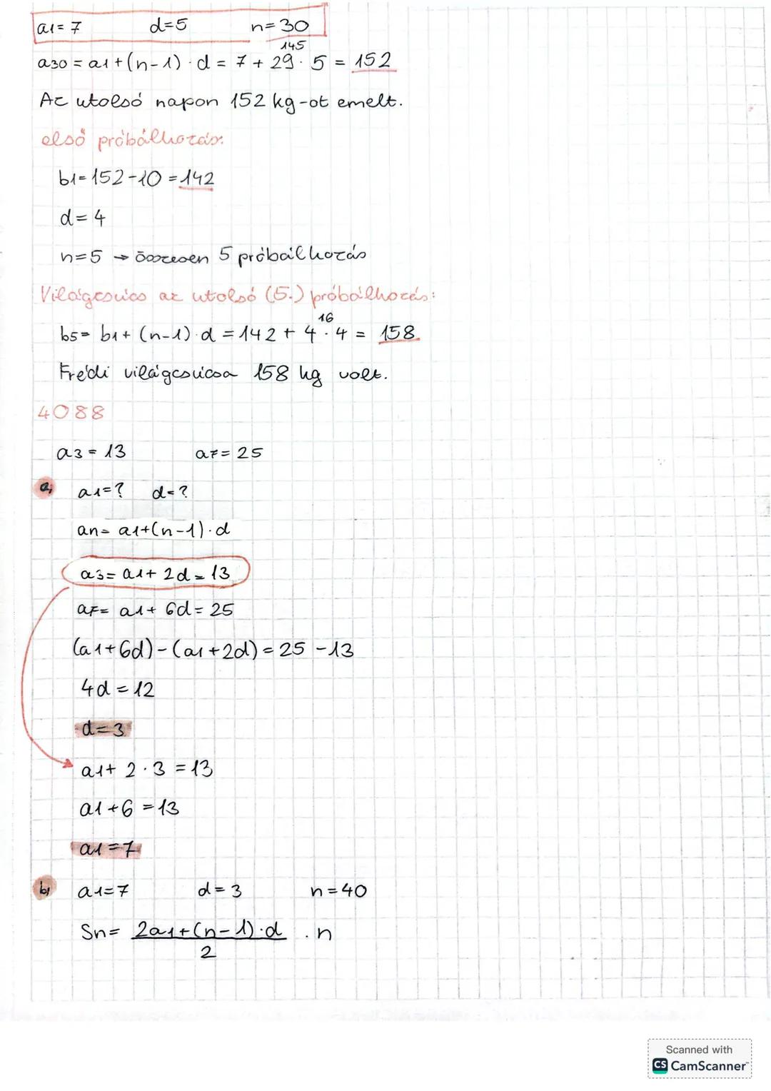 SZAMTANİ SOROZATOK
an=a1+(n-1)d
Sn=a1+an.n
2
Sn=2a1+(n-1)d.n
2
1 Számtani sorozad
a1=4
d=7
a1 a2 a3 a4 a5
4 11 18 25 32
a32 = a1+31d=4+31.7=