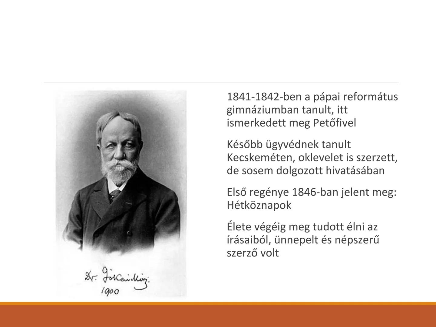 Jókai Mór: Az arany ember Jókai Mór életrajza
Komáromban született, 1825.
február 18-án kisbirtokos,
református nemesi családba,
édesapja Jó