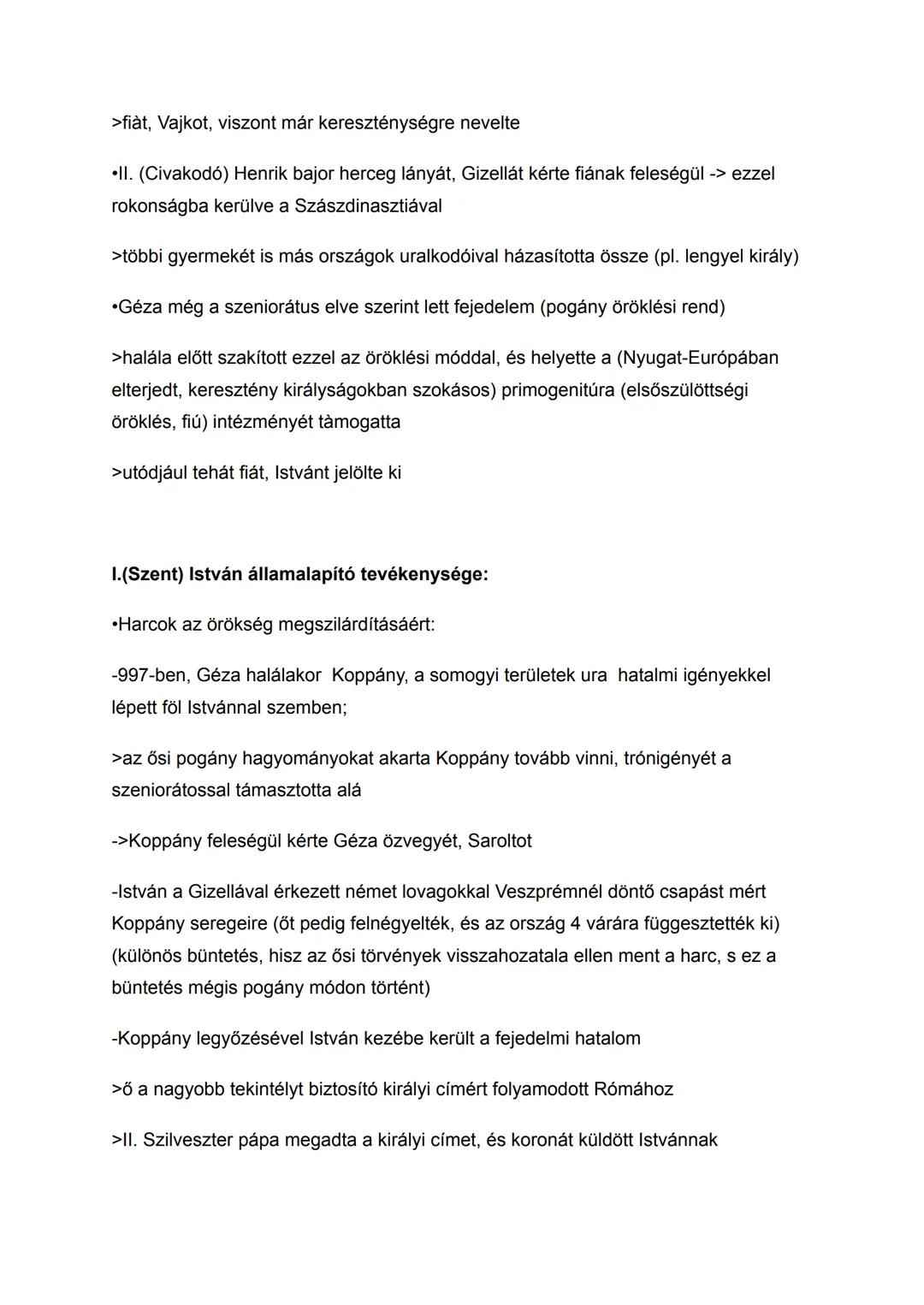 Géza fejedelemsége és I. (Szent) István államszervező
tevékenysége
Az államalapítás előzményei - honfoglalás és kalandozások:
•honfoglalás: