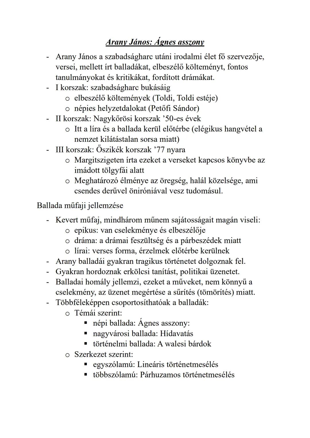 - Arany János a szabadságharc utáni irodalmi élet fő szervezője,
versei, mellett írt balladákat, elbeszélő költeményt, fontos
tanulmányokat