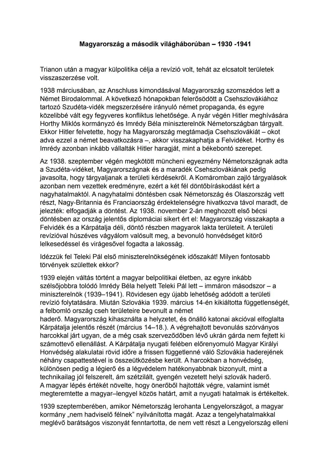 Magyarország a 2.vh ban kidolgozott tetel