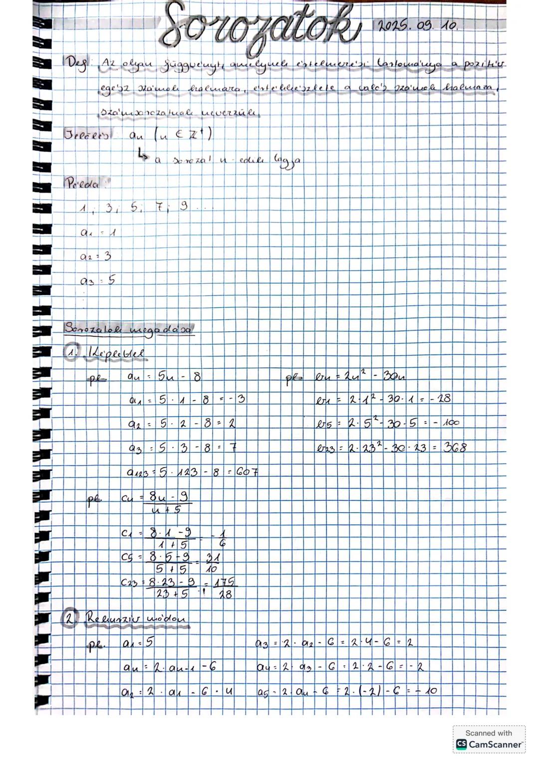 ## Sorozatok
2025. 09. 10.
Def Az olyan függvényt, amelynek értékkészlete a pozitív
egesz számok halmaza, értékkészlete a valós számok halma