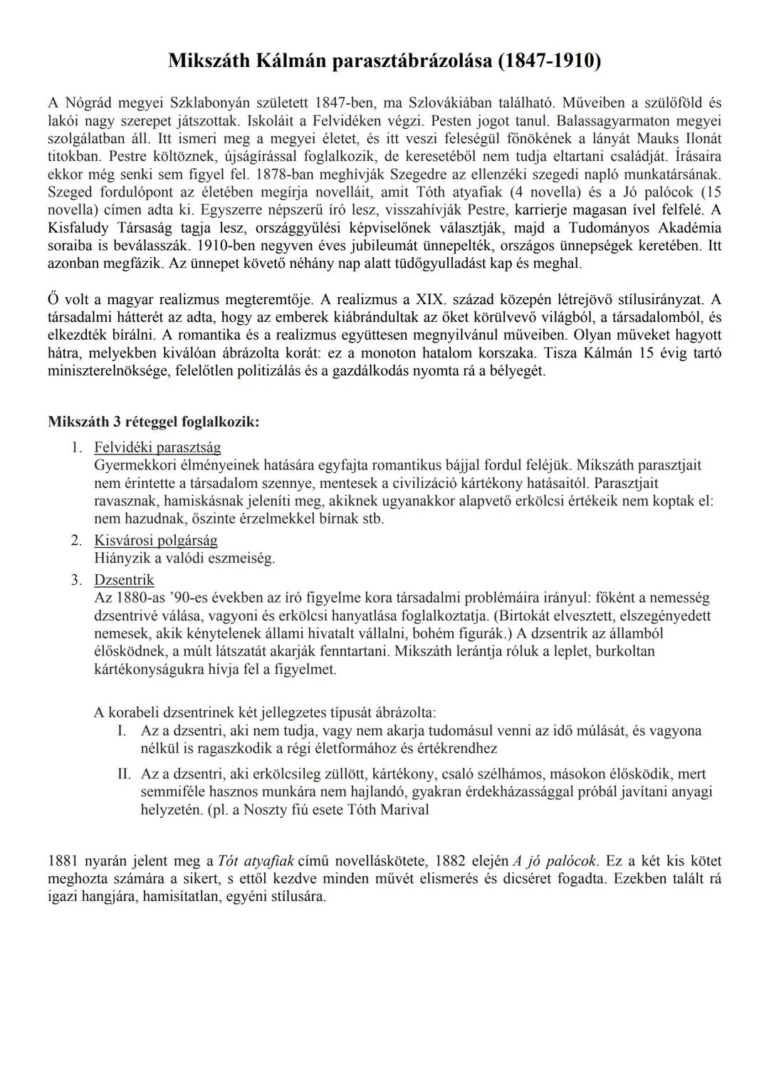 Mikszáth Kálmán tétel