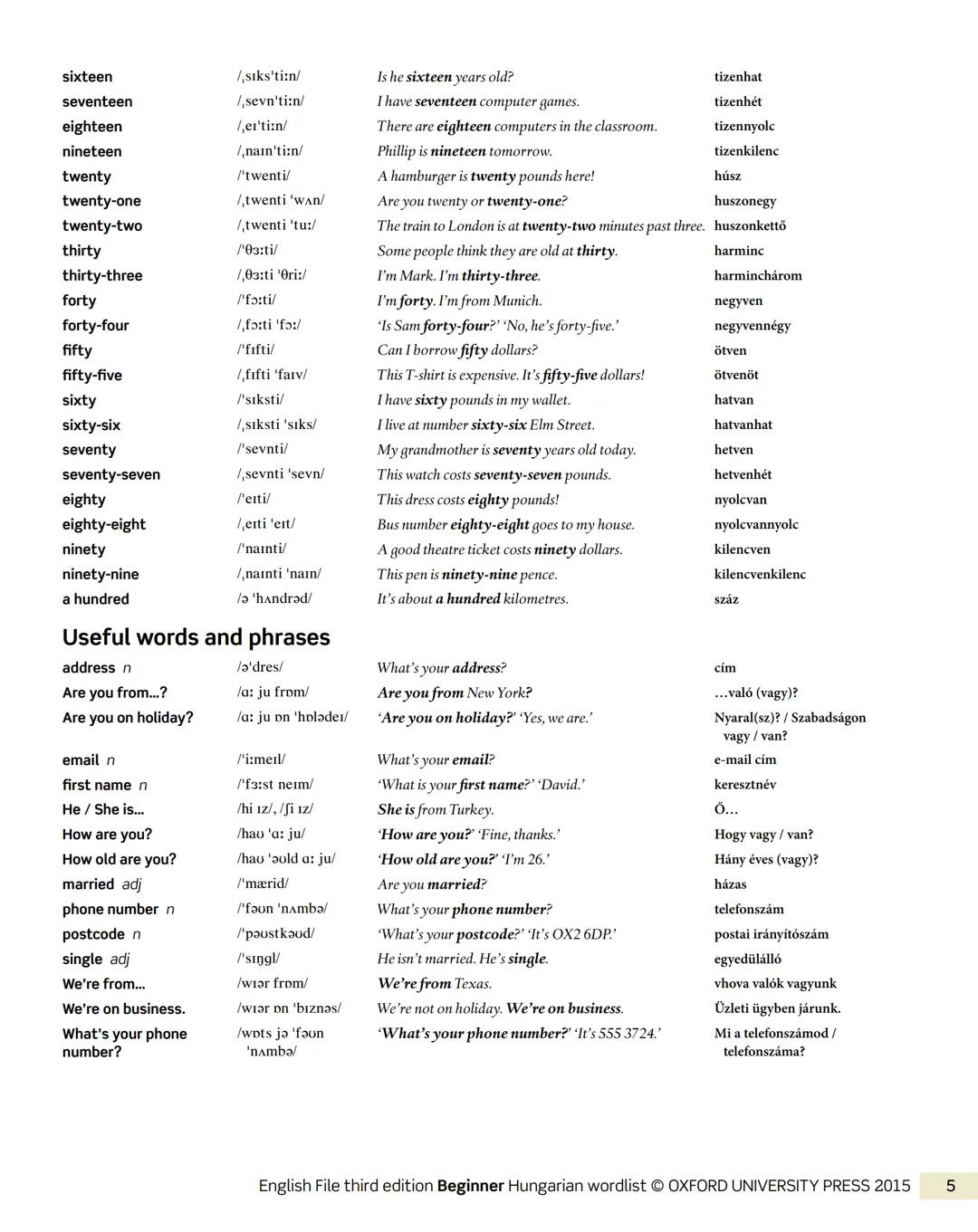 Beginner Hungarian wordlist
File 1
Vocabulary Banks
0-10
zero
/ˈzɪərəʊ/
one
/wʌn/
two
/tuː/
three
/θriː/
four
/fɔːr/
five
/faɪv/
six
/sɪks/