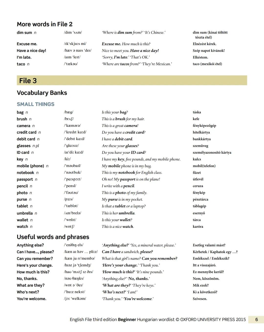 Beginner Hungarian wordlist
File 1
Vocabulary Banks
0-10
zero
/ˈzɪərəʊ/
one
/wʌn/
two
/tuː/
three
/θriː/
four
/fɔːr/
five
/faɪv/
six
/sɪks/