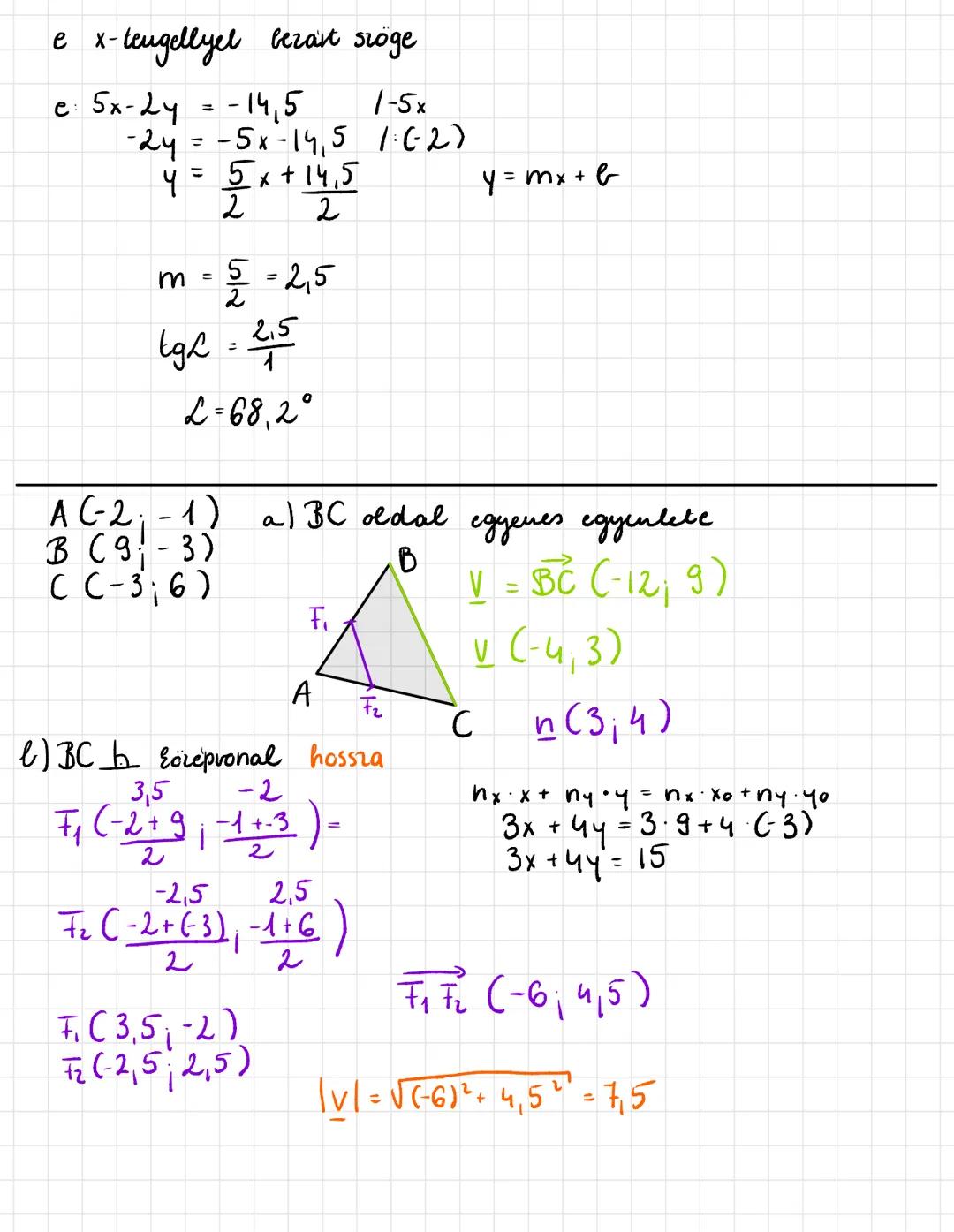 KOORDINA'TAGEOMETRIA
Y
PC(Px, Py)
VEKTOROK
AY
P
Py
3
Px
X
2
2
(2;2)
VEKTOR HOSSZA $|\vec{v}| = \sqrt{v_x^2 + v_y^2}$
$|\vec{v}|^2 = 2^2 + 2