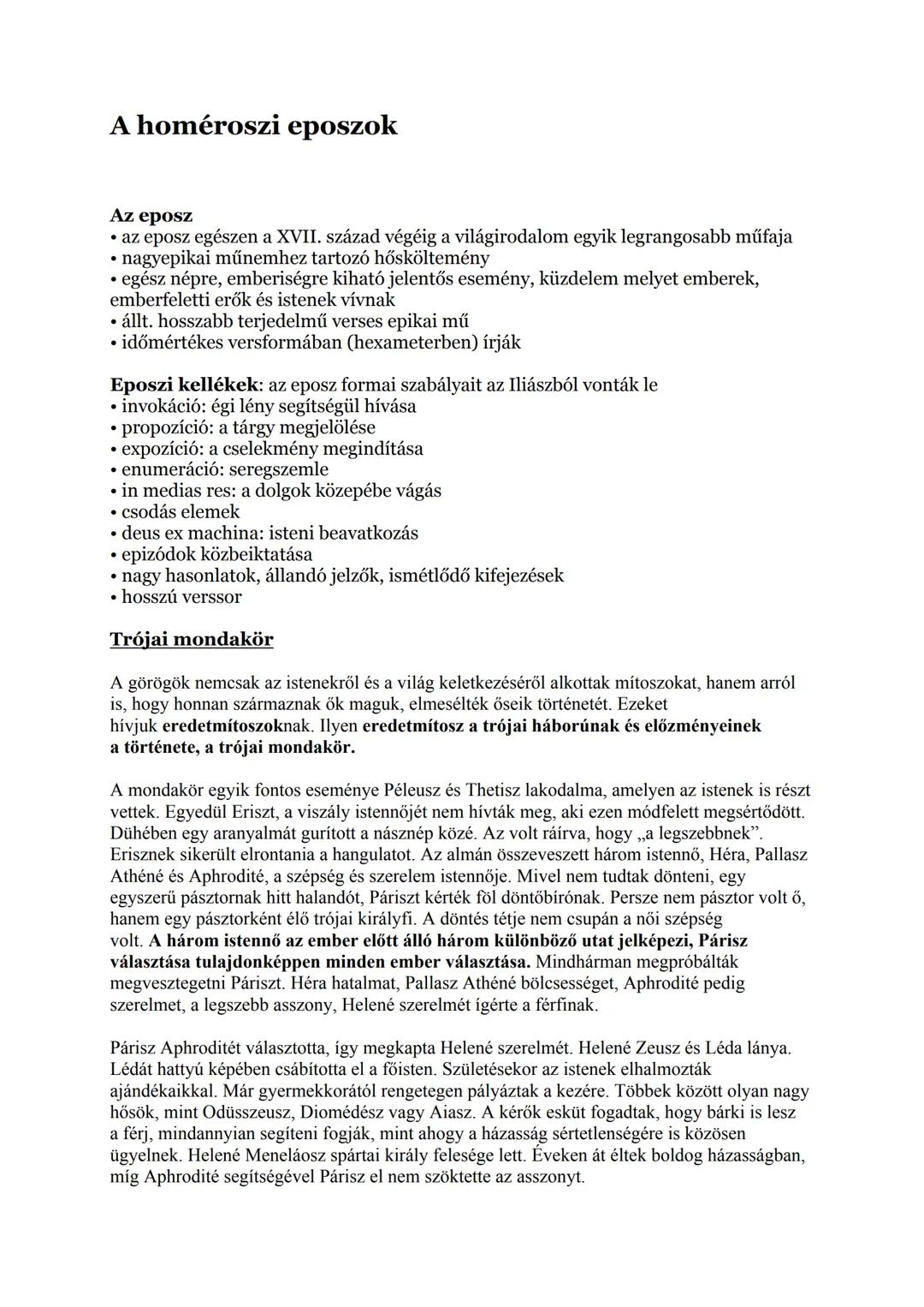 ## A homéroszi eposzok
### Az eposz
* az eposz egészen a XVII. század végéig a világirodalom egyik legrangosabb műfaja
* nagyepikai műnemh