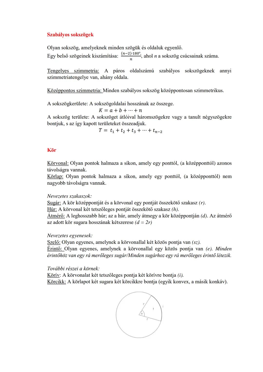 1. Sokszögek, síkidomok
▼
Kör
Geometria összefoglaló
(1. rész)
Oldal: Két szomszédos csúcsot összekötő szakasz.
Átló: Két nem szomszédos csú