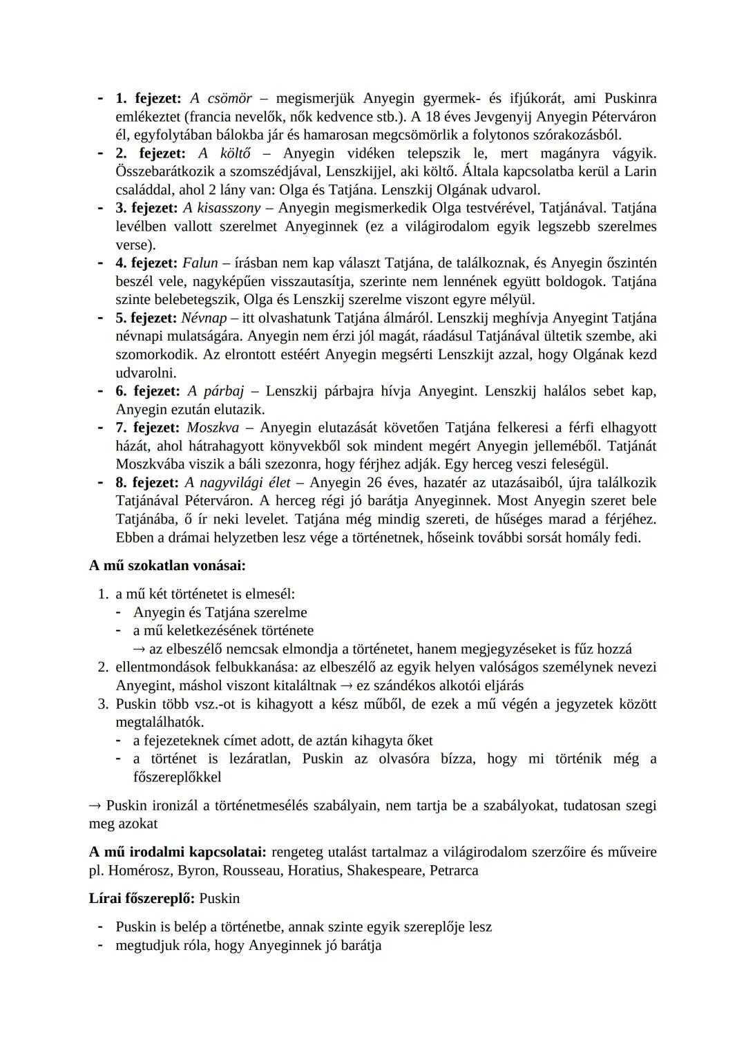 Irodalom
10. tétel: Puskin - Anyegin
A romantika Közép- és Kelet-Európában: 1820-as, 1830-as években bontakozott ki a
romantika, ekkor erősö