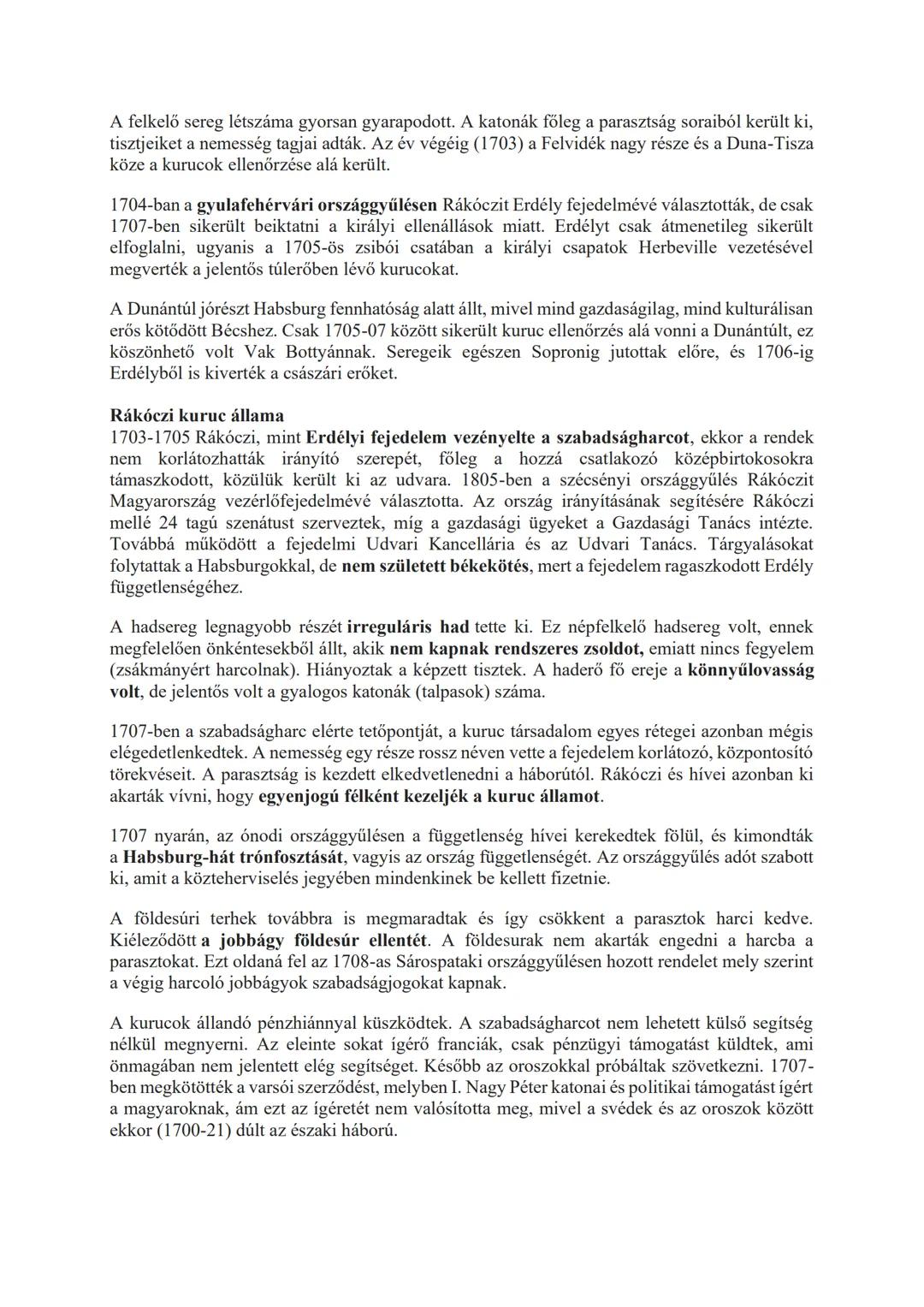 A Rákóczi szabadságharc (1703-1711)
Rákóczi szabadságharc előzményei, körülmények
A magyar rendek az 1687-es pozsonyi országgyűlésen az erő