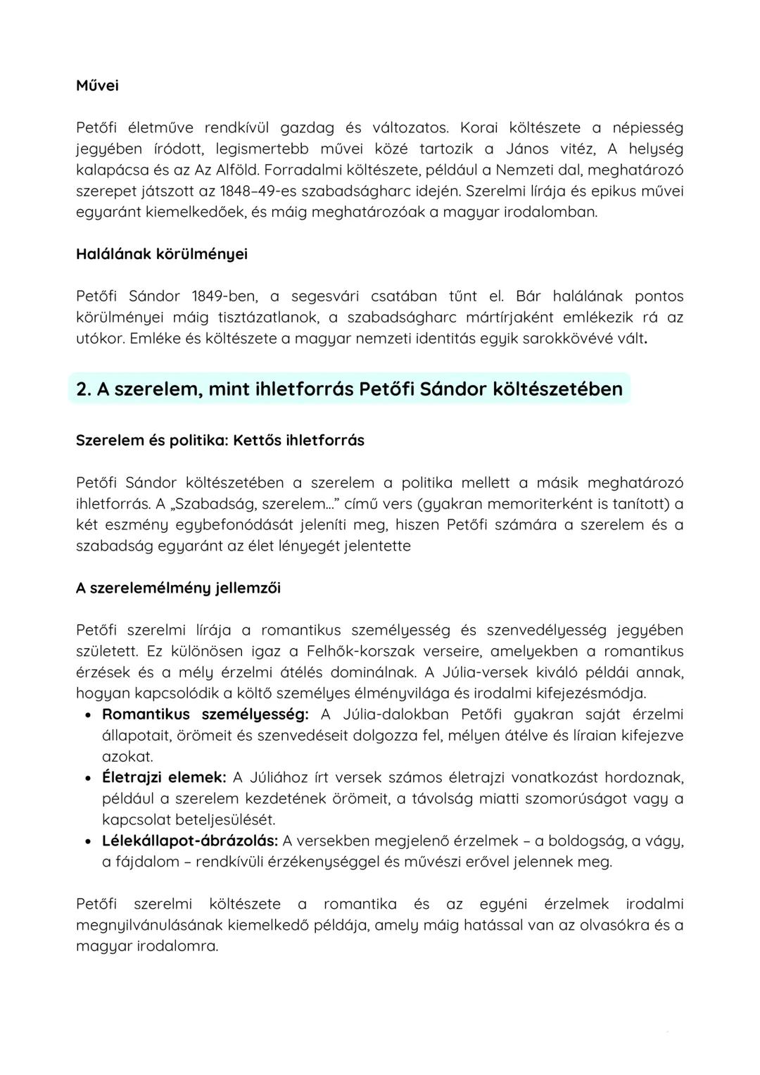 Petőfi Sándor szerelmi költészete
"Már nem a szerelem vágya a költemények első tárgya, mint volt a Cipruslombok...-
ban, nem is elfelejthető