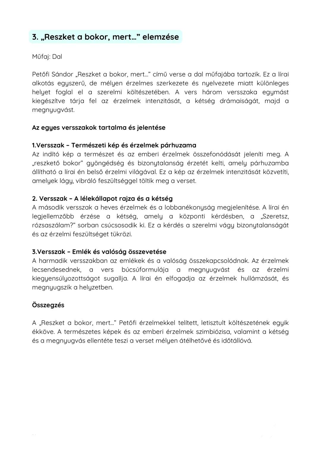 Petőfi Sándor szerelmi költészete
"Már nem a szerelem vágya a költemények első tárgya, mint volt a Cipruslombok...-
ban, nem is elfelejthető